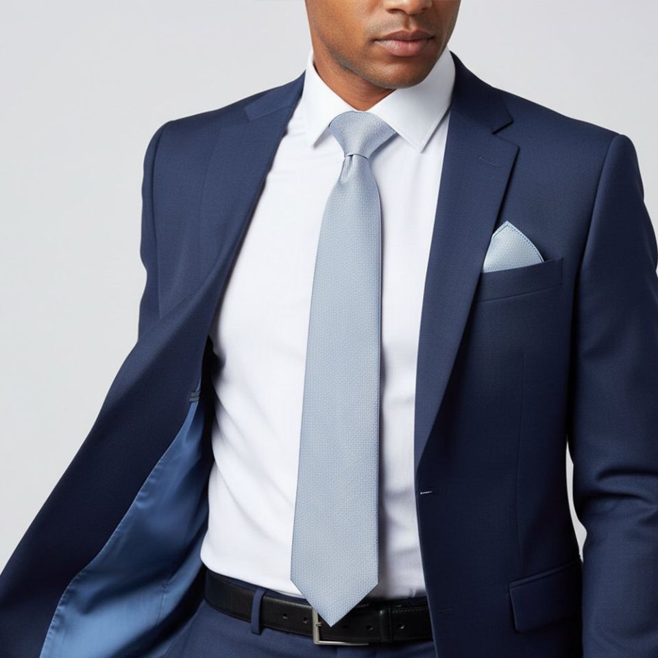 Plain Dusty Blue Silk Classic Men's Tie and Pocket Square Set