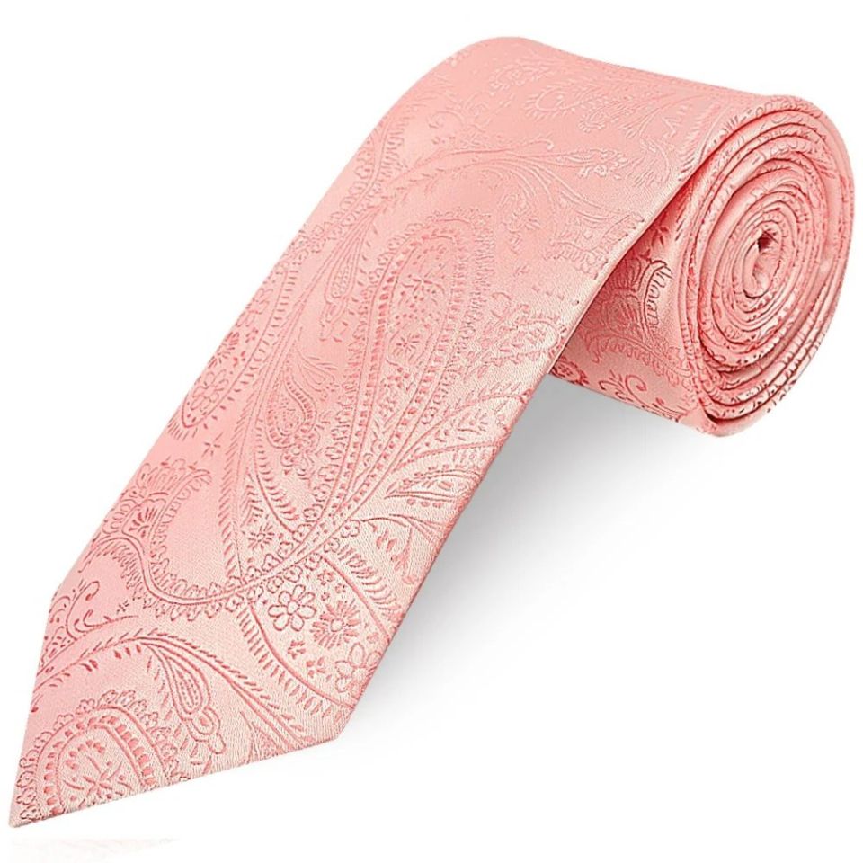 Light Pink Paisley Classic Men's Tie Pocket Square Set