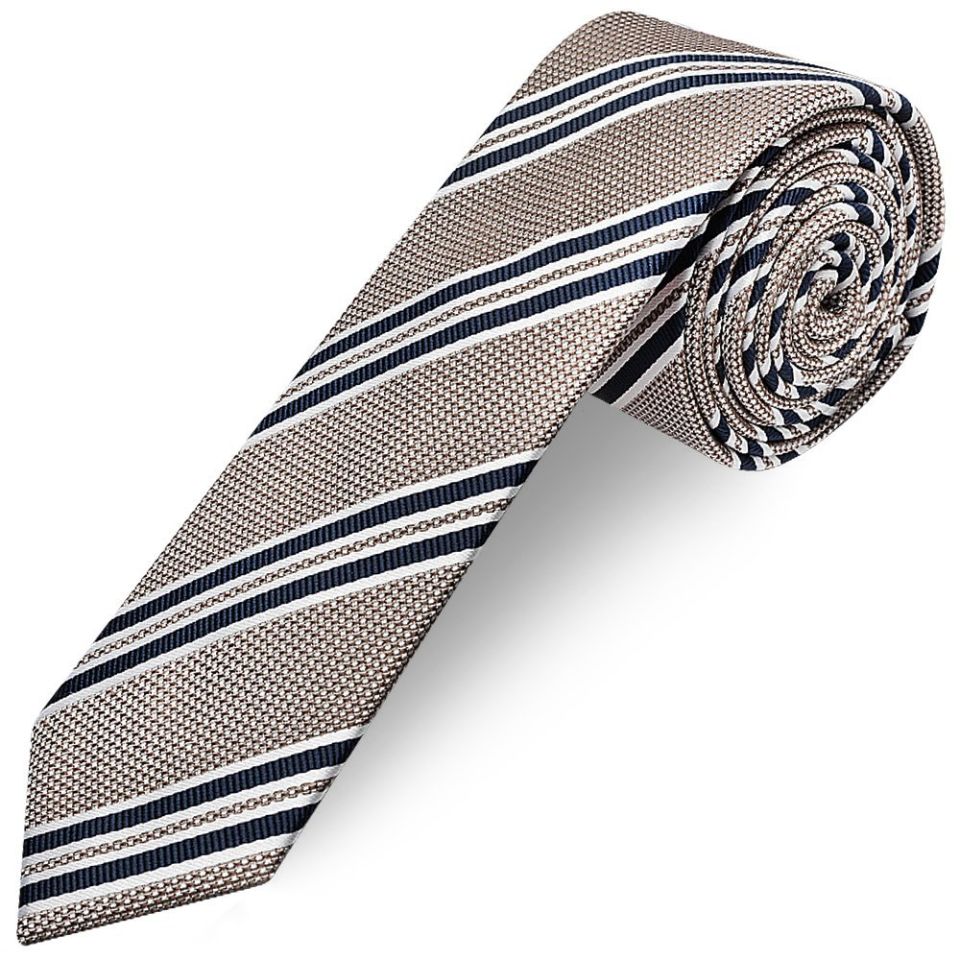 Silver Twin Stripe Skinny Men's Tie and Pocket Square Set