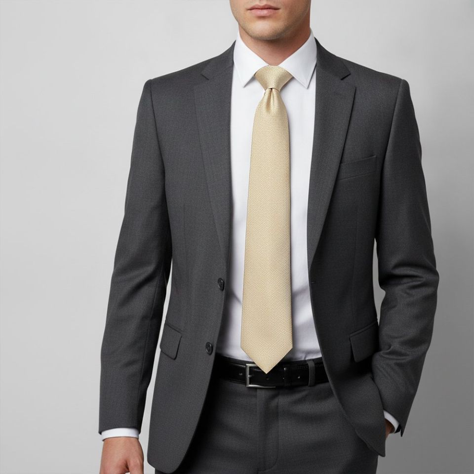 Plain Champagne Textured Silk Classic Men's Tie