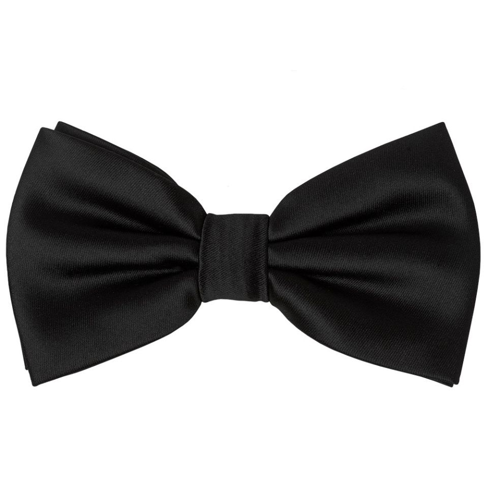 Men’s Plain Black Satin Bow Tie with Pocket Square & Braces Set
