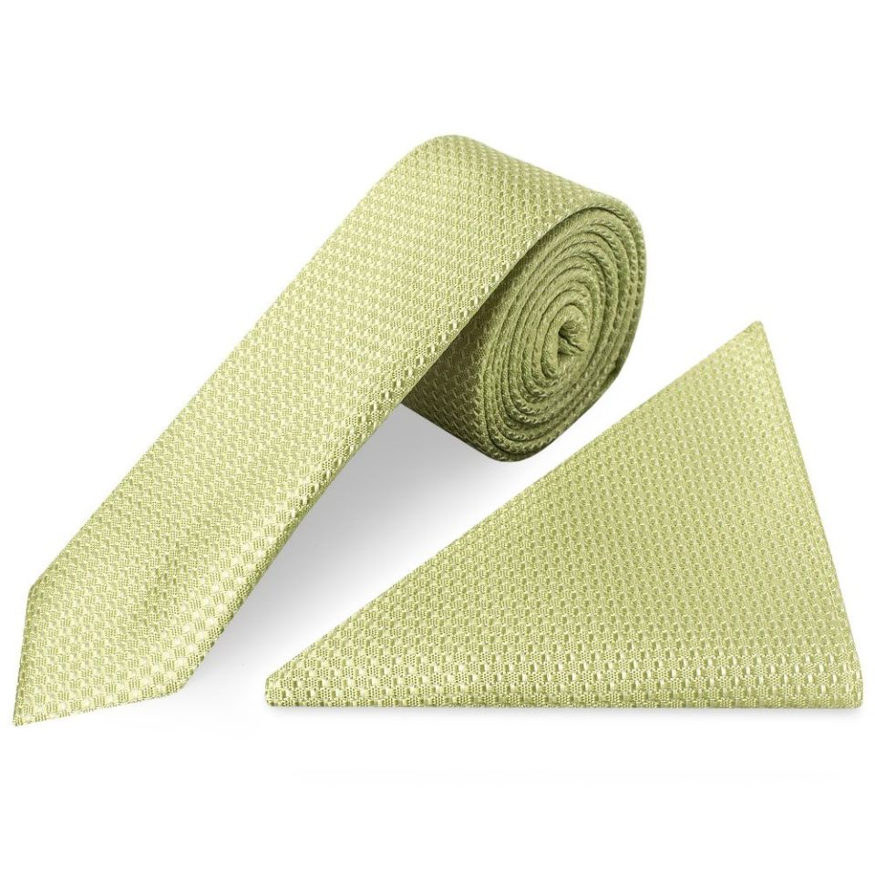 Sage Green Textured Skinny Tie and Pocket Square Set