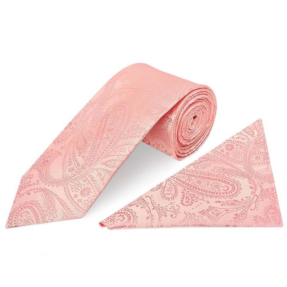 Light Pink Paisley Classic Men's Tie Pocket Square Set