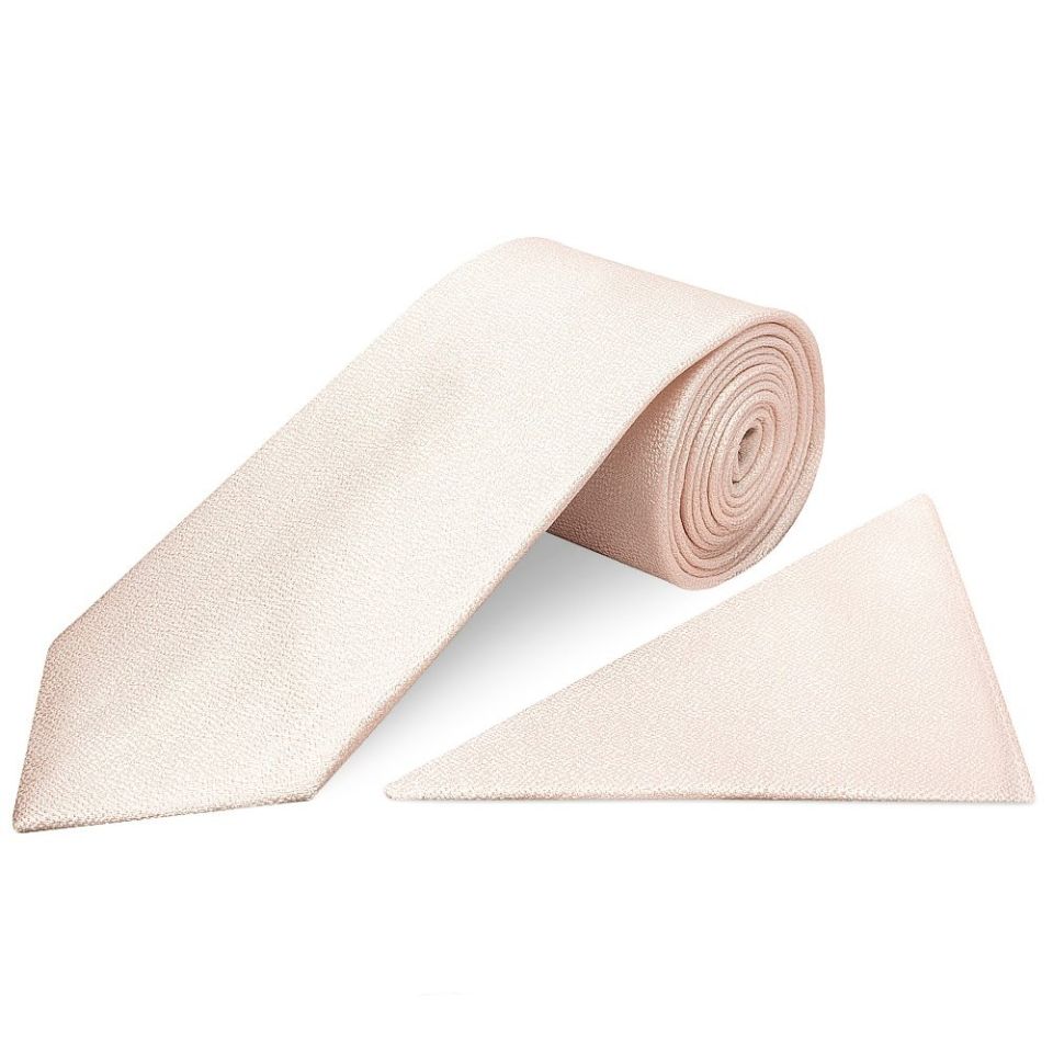 Blush Pink Textured Silk Classic Men's Tie and Pocket Square Set