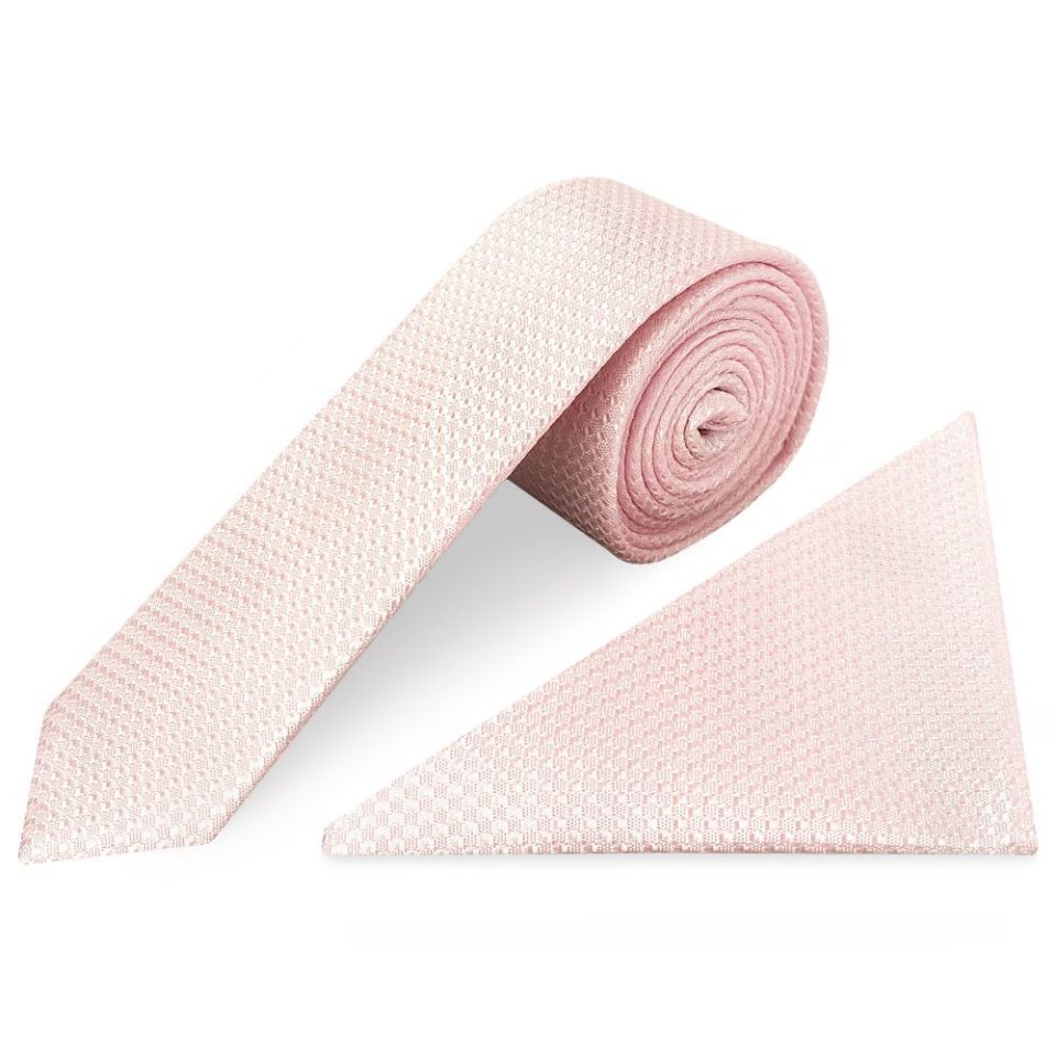 Blush Boys Textured Skinny Tie and Pocket Square Set