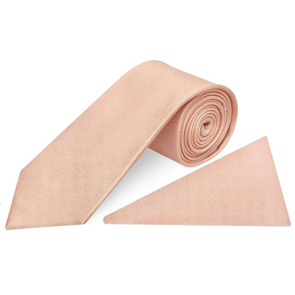 Plain Pale Peach Silk Classic Men's Tie and Pocket Square Set