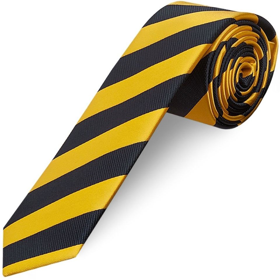 Navy and Yellow Striped Skinny Men's Tie and Pocket Square Set