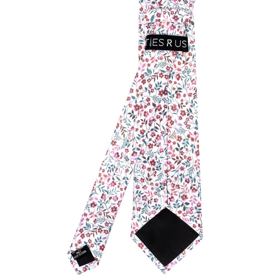 Red Small Floral Mens Classic Tie and Pocket Square Set
