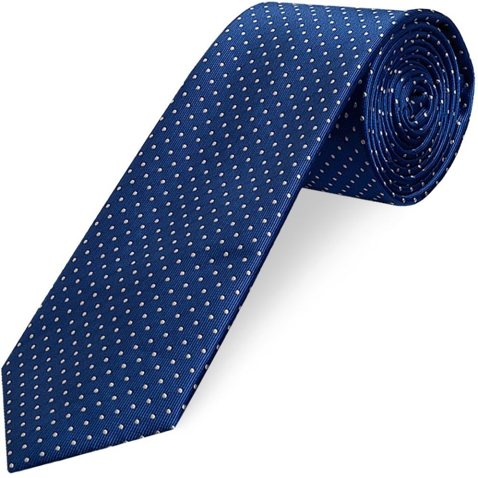 Blue and White Polka Dot Classic Men's Tie Pocket Square Set