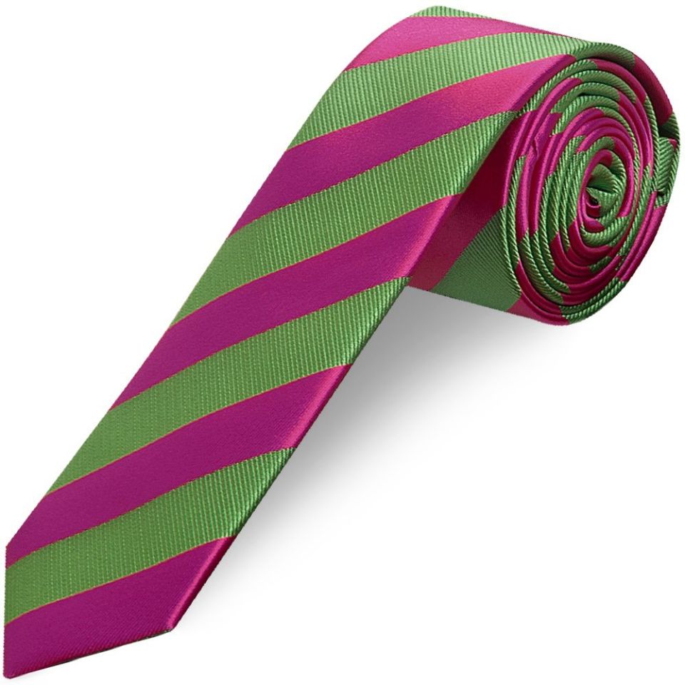 Pink and Lime Striped Skinny Men's Tie
