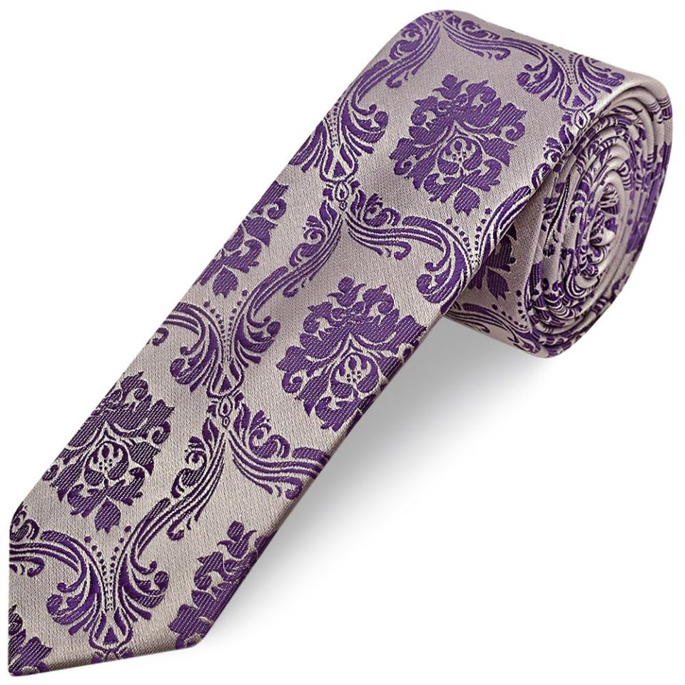 Purple Paisley Skinny Boys Tie and Pocket Square Set