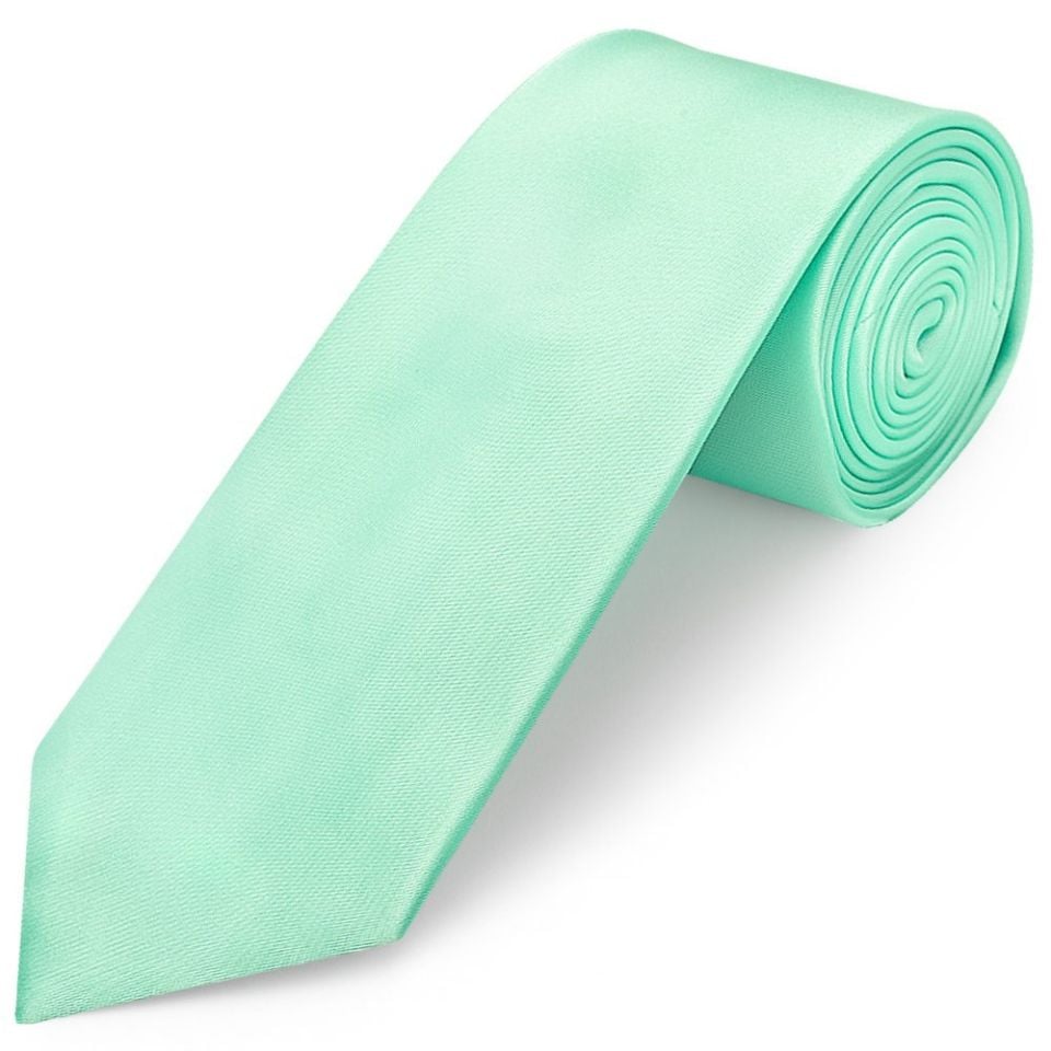 Plain Mint Green Satin Classic Men's Tie and Pocket Square Set
