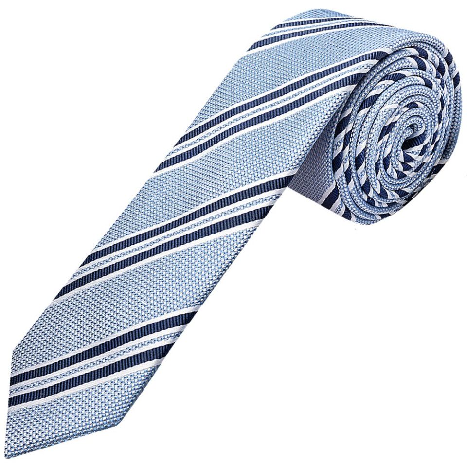Blue Twin Stripe Skinny Men's Tie and Pocket Square Set