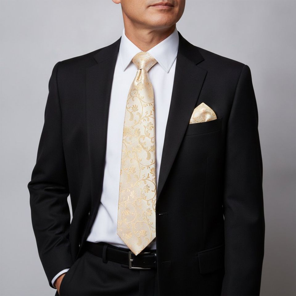 Caramel Floral Classic Men's Tie and Pocket Square Set
