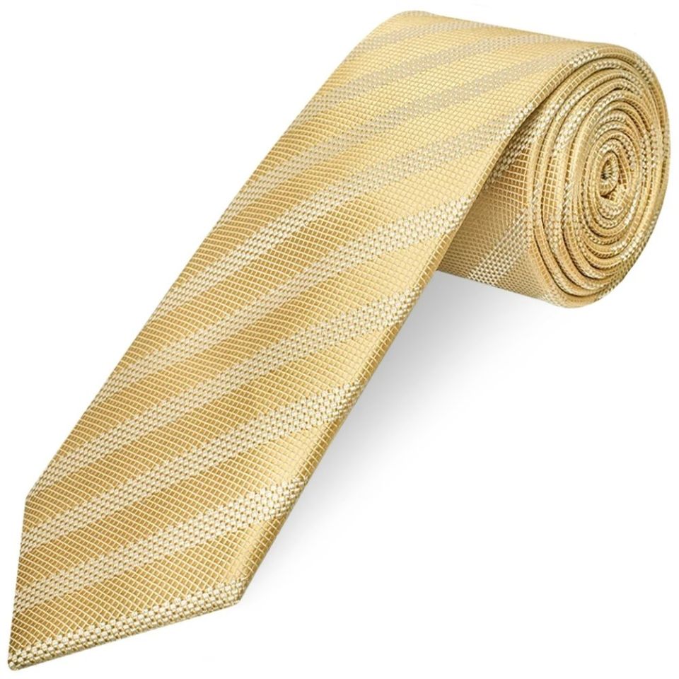 Gold Textured Stripe Mens Silk Classic Tie Pocket Square and Cufflinks Box Set