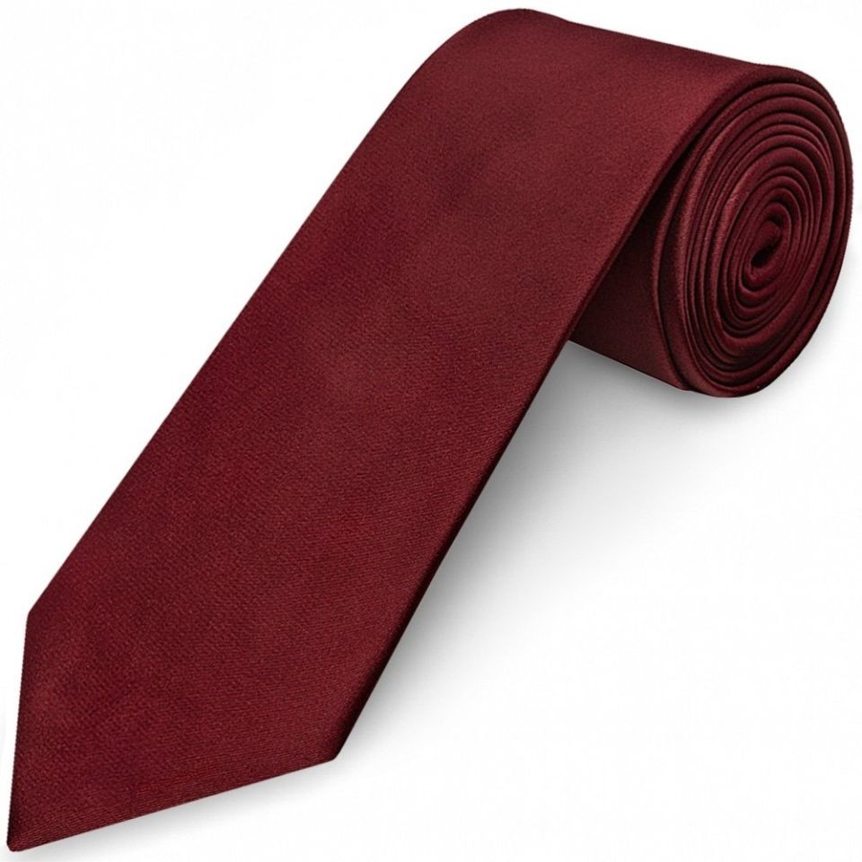 Plain Burgundy Satin Classic Men's Tie and Pocket Square Set