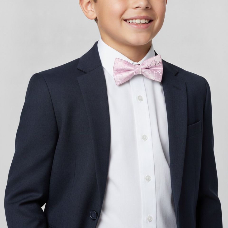 Pre Tied Light Dusty Pink Floral Boys Bow Tie Age 8-11