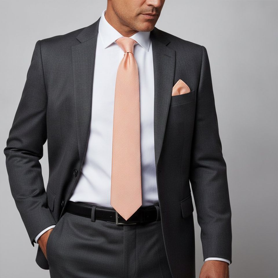 Plain Rose Quartz Silk Classic Men's Tie and Pocket Square Set