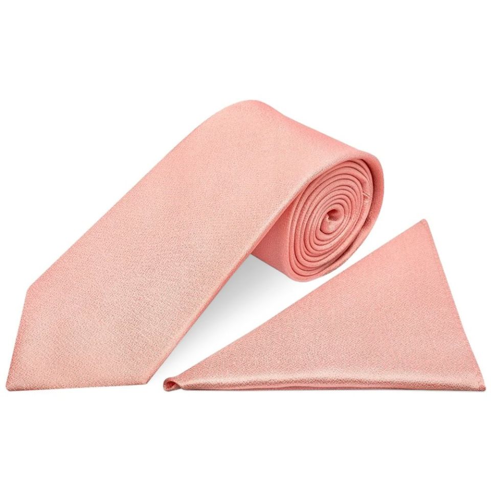 Plain Salmon Peach  Silk Classic Men's Tie and Pocket Square Set