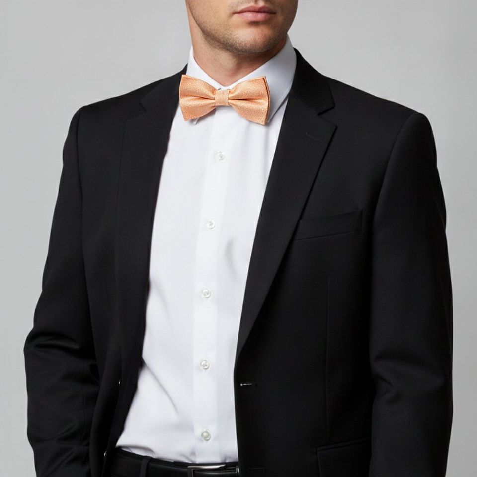Plain Peach Textured Silk Mens Bow Tie