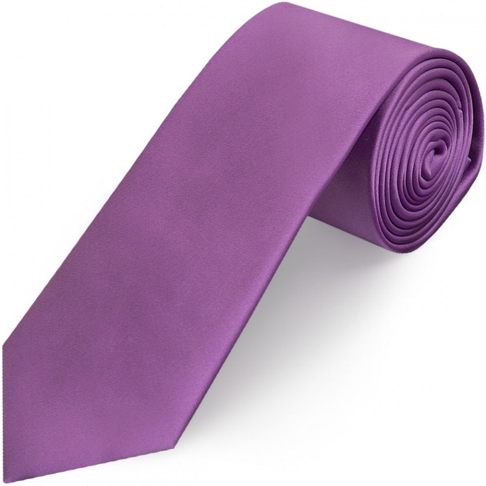 Plain Cadburys Purple Satin Classic Men's Tie and Pocket Square Set