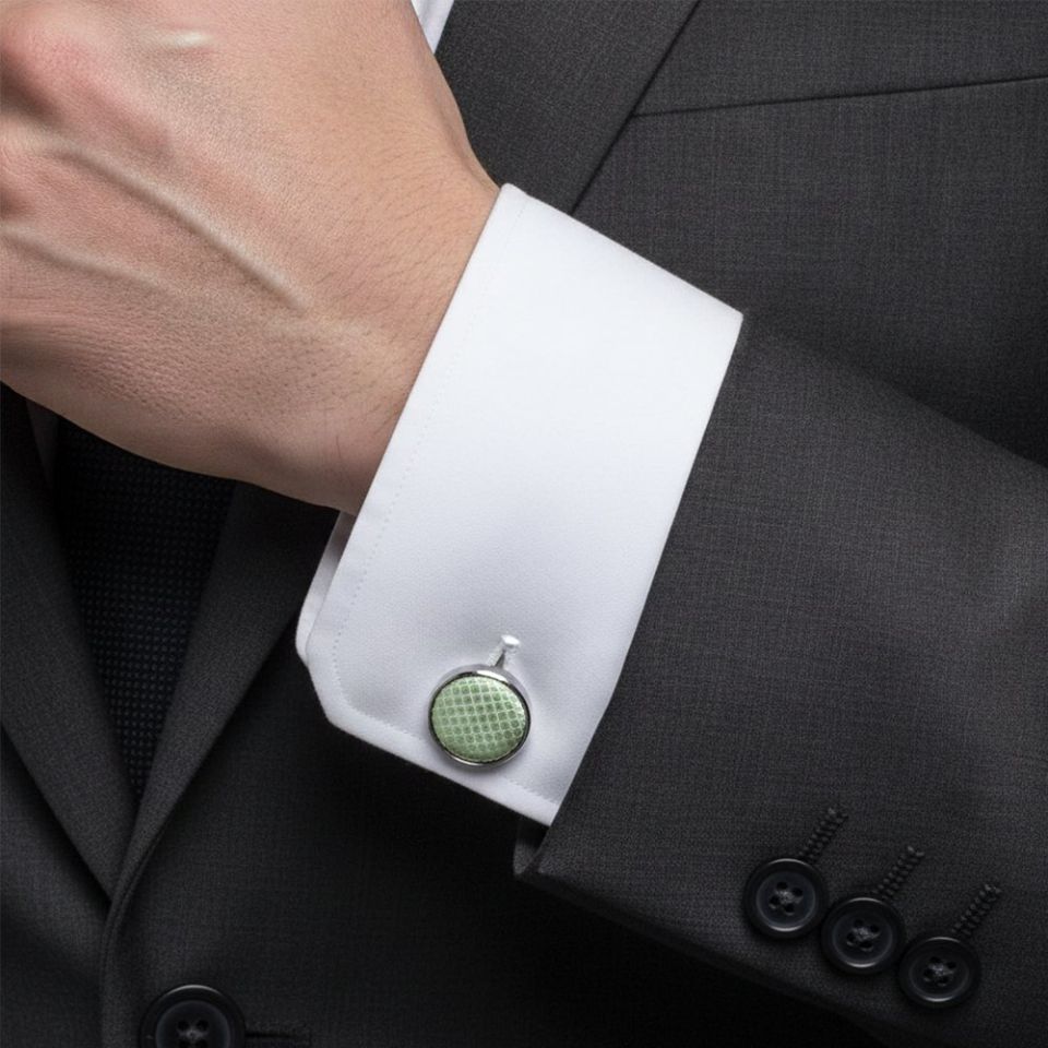 Light Sage Textured Stripe Mens Silk Classic Tie Pocket Square and Cufflinks Box Set