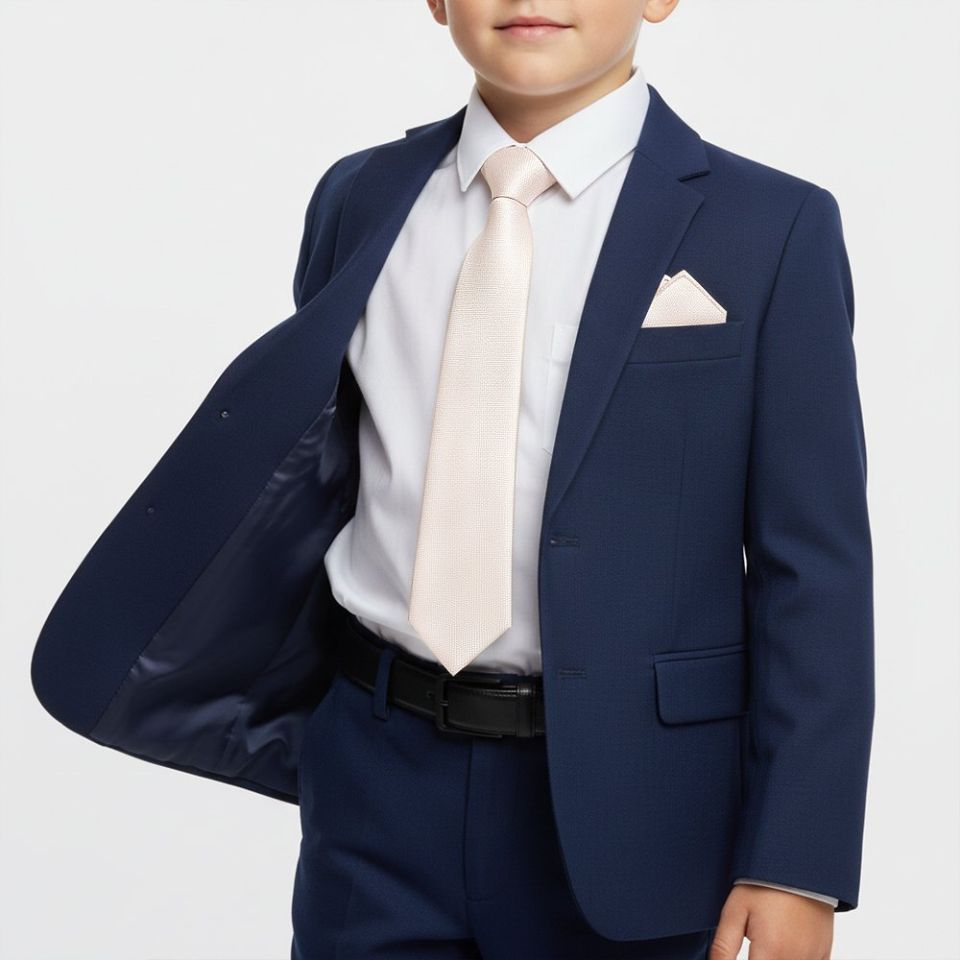 Pre Tied Blush Textured Silk Boys Tie and Pocket Square Set Age 4-7
