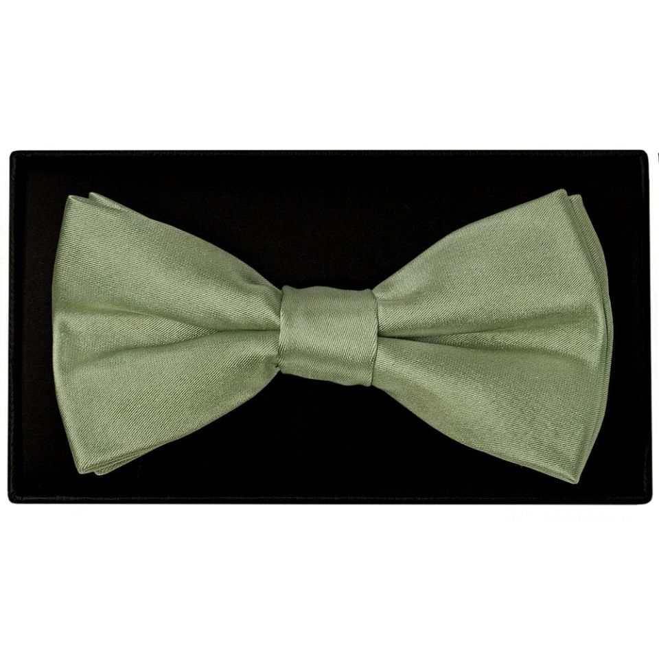 Mens Plain Olive Green Satin Bow Tie and Pocket Square Set