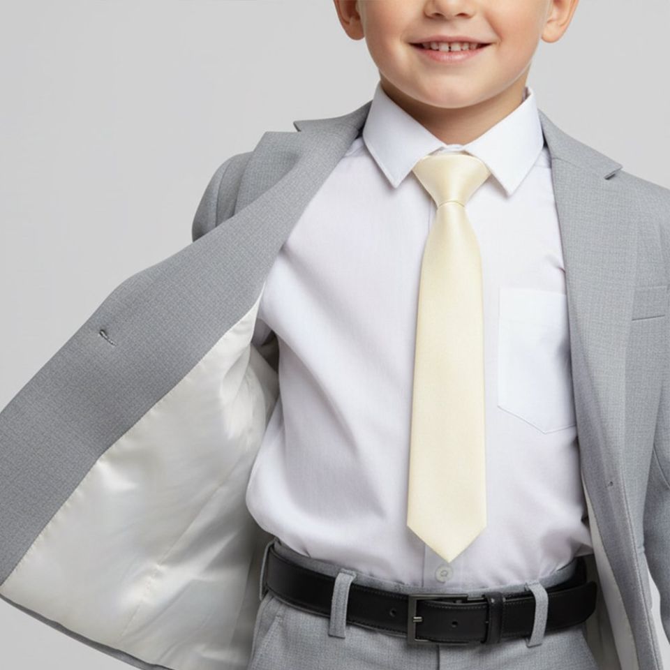 Pre Tied Ivory Silk Boys Tie Age 4-7