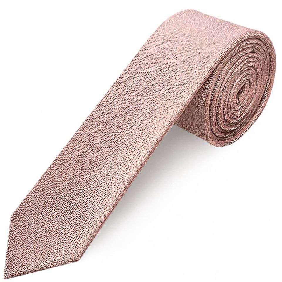 Plain Rose Gold Textured Silk Skinny Men's Tie
