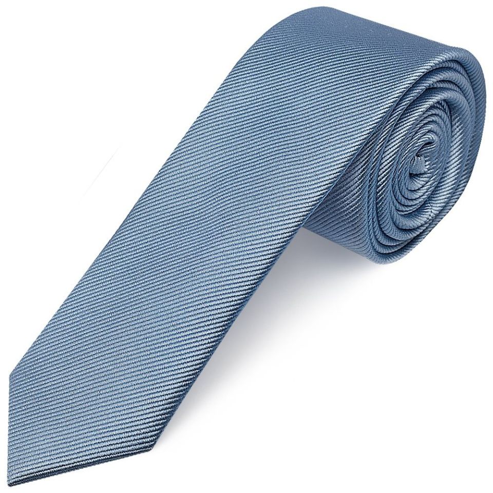 Light Blue Silk Twill Skinny Mens Tie and Pocket Square Set