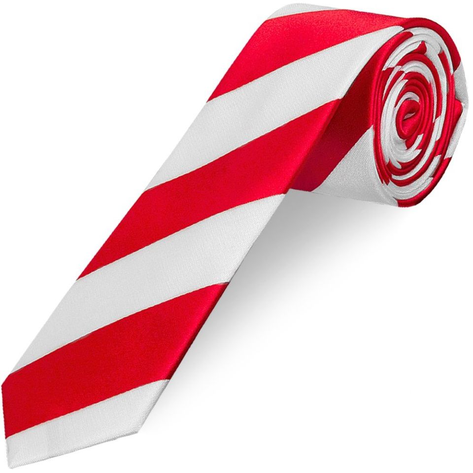 Red and White Striped Hand Made Skinny Men's Football Tie and Pocket Square Set