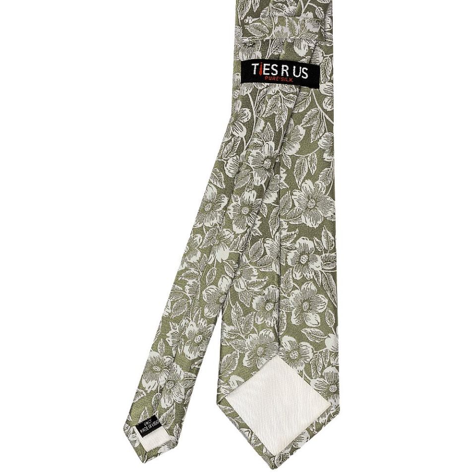Mens Olive Floral Silk Classic Tie