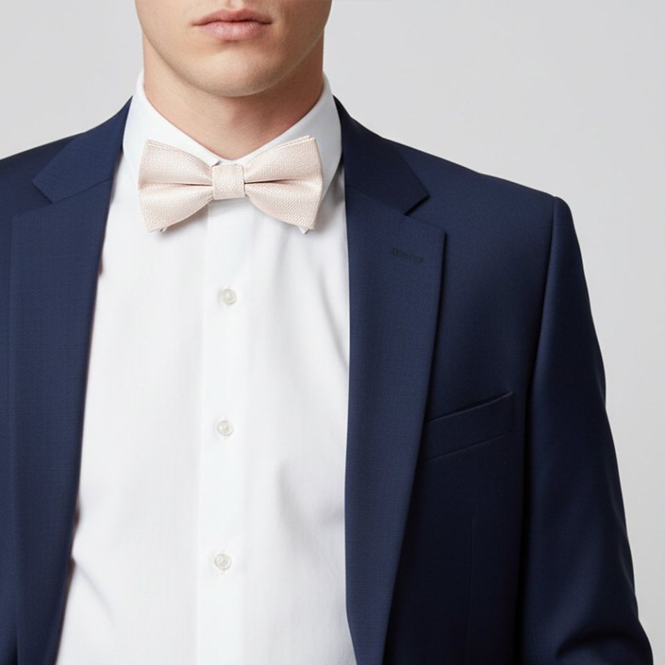 Plain Blush Textured Silk Mens Bow Tie
