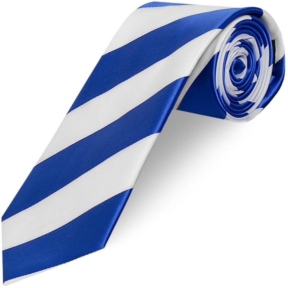 Blue and White Striped Classic Men's Football Tie and Pocket Square Set