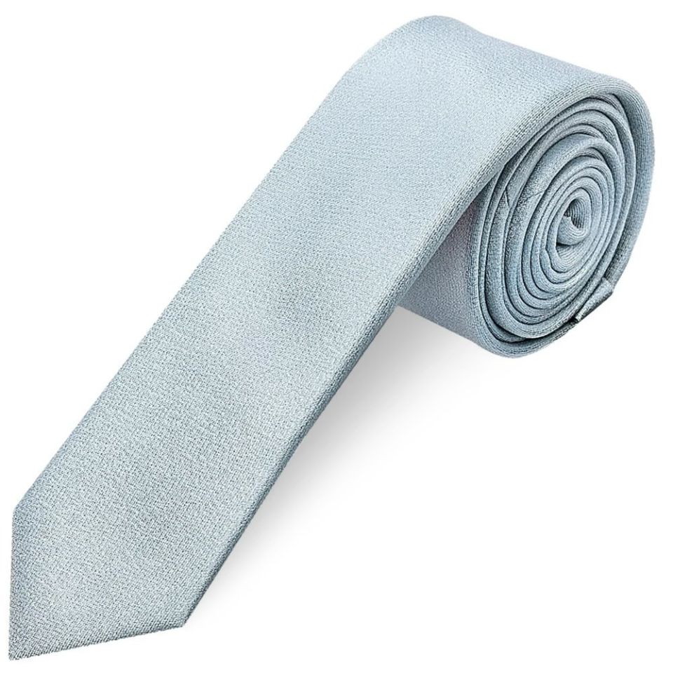 Plain Steel Blue Silk Skinny Boys Tie and Pocket Square Set