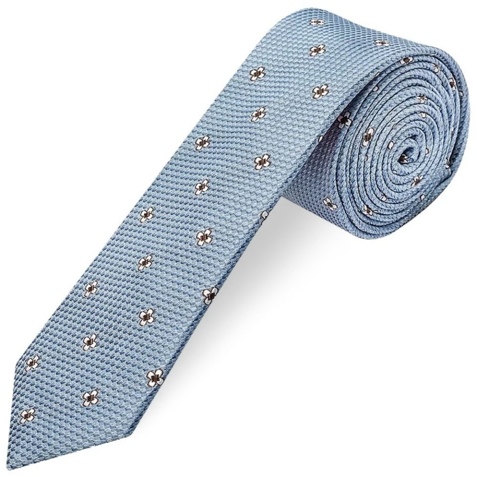 Blue Petal Skinny Men's Tie and Pocket Square Set