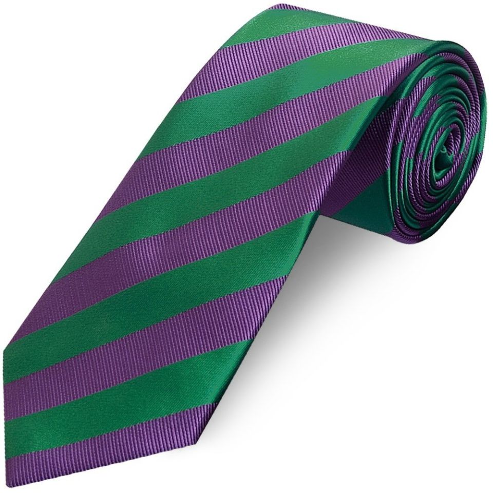 Green and Purple Striped Classic Men's Tie and Pocket Square Set