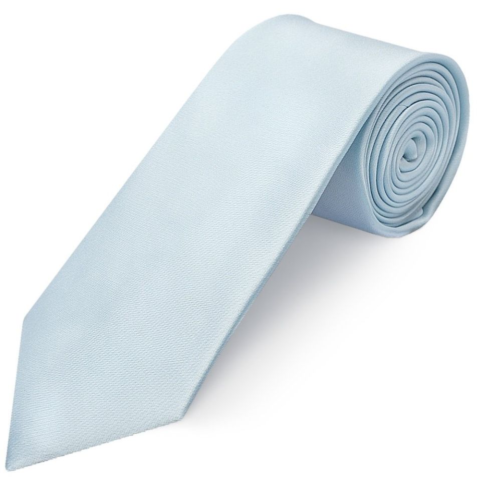 Plain Misty Blue Satin Classic Mens Tie and Pocket Square Set