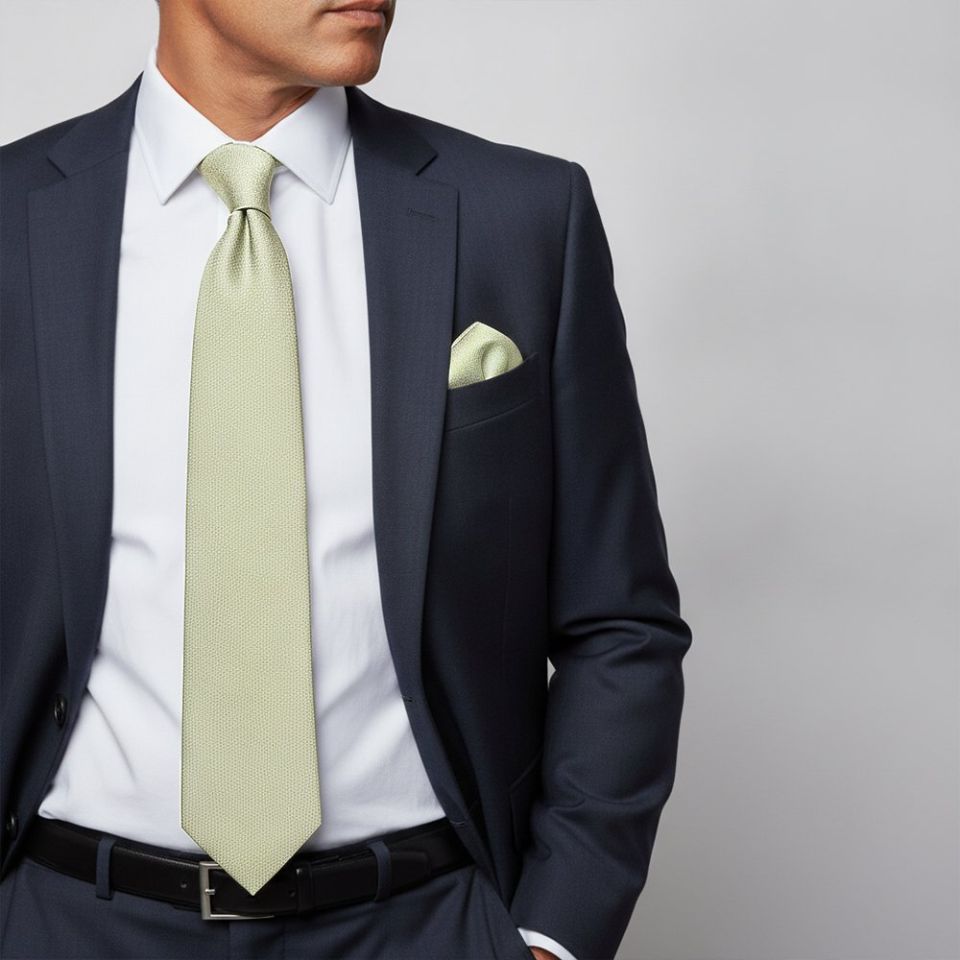 Plain Sage Green Silk Classic Men's Tie and Pocket Square Set
