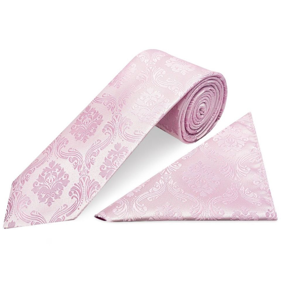 Light Dusty Pink Paisley Classic Men's Tie and Pocket Square Set