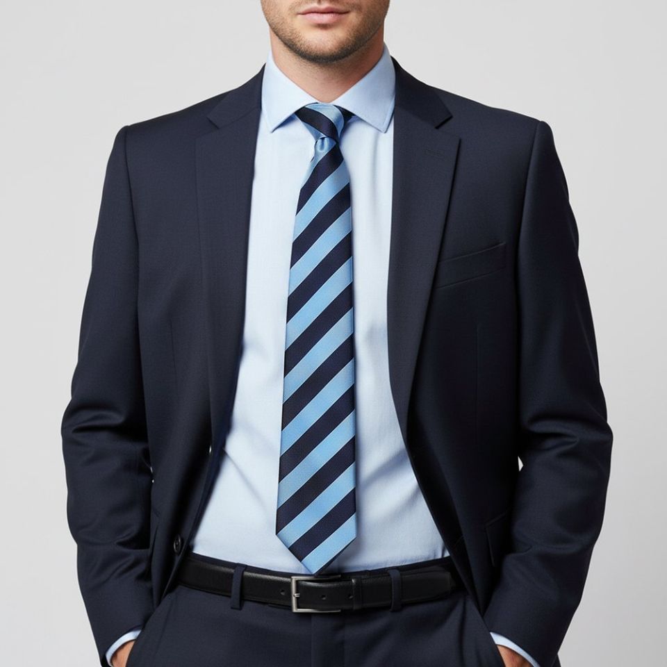 Navy and Light Blue Striped Classic Men's Tie