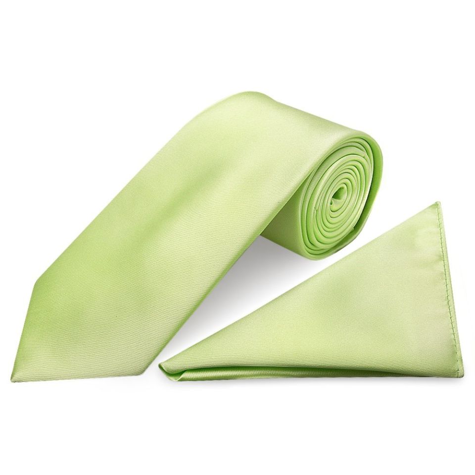 Plain Avocado Satin Classic Men's Tie and Pocket Square Set