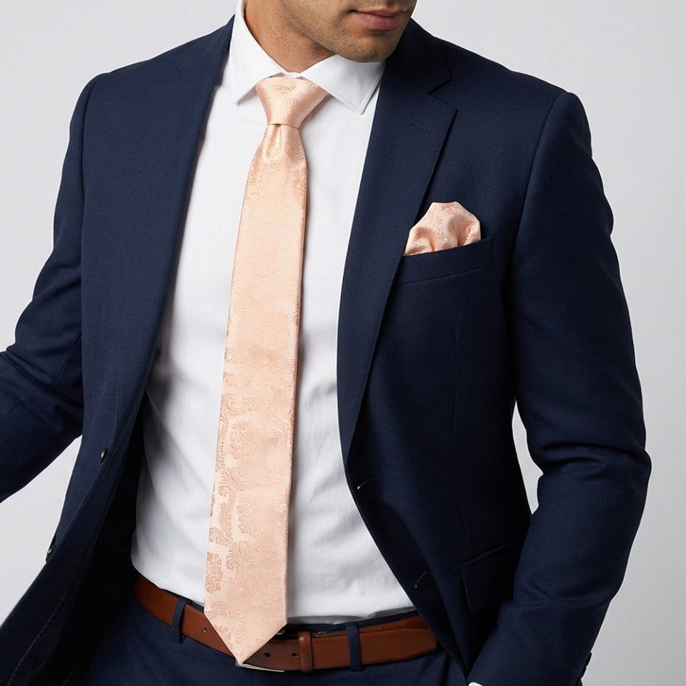 Light Peach Paisley Classic Men's Tie and Pocket Square Set