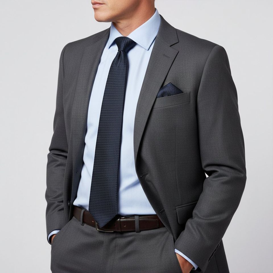 Navy Textured Classic Tie and Pocket Square Set