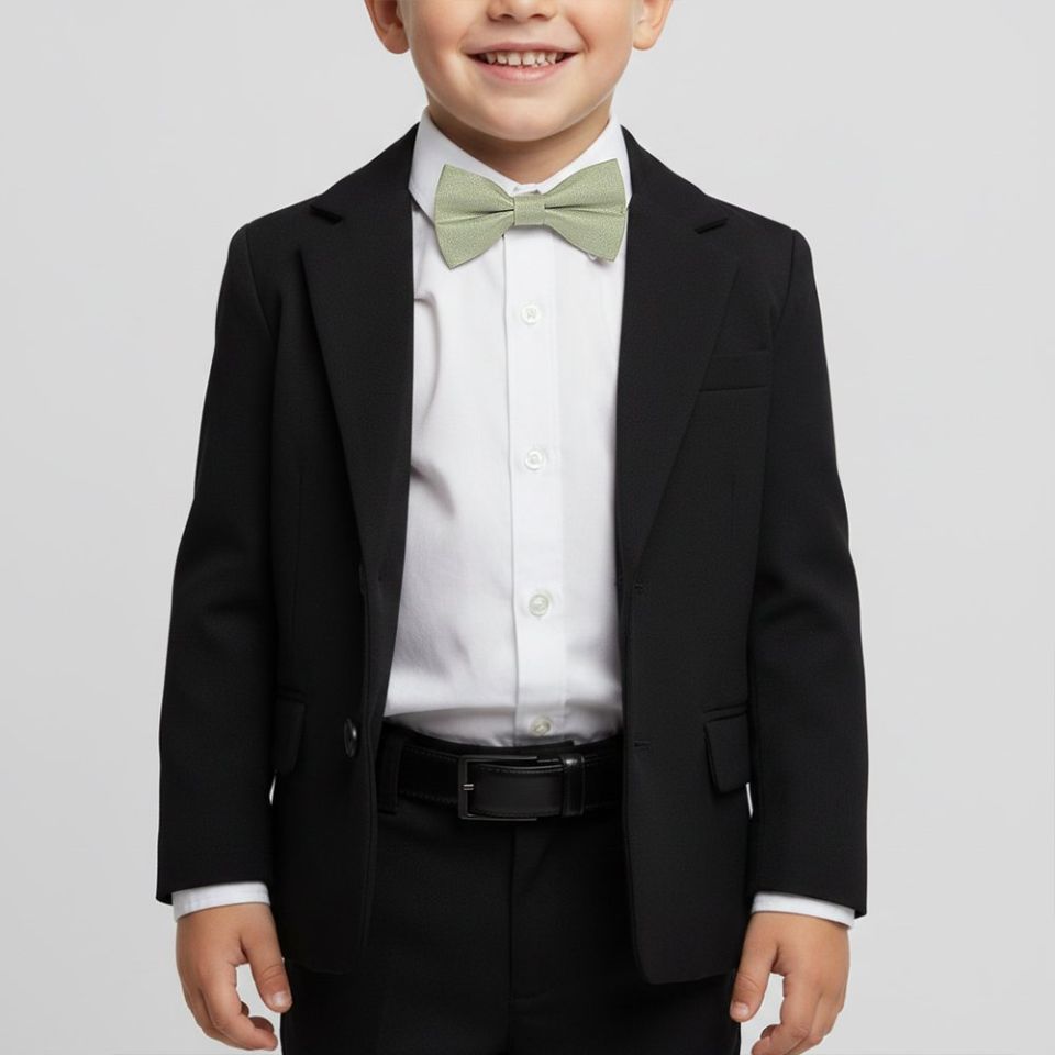 Boys Pre Tied Khaki Green Silk Bow Tie Age 4-7