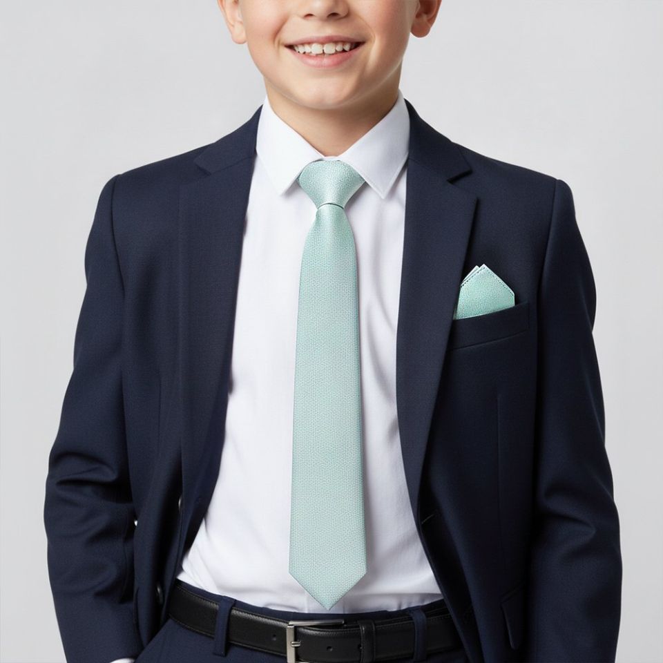 Plain Seafoam Blue Silk Skinny Boys Tie and Pocket Square Set