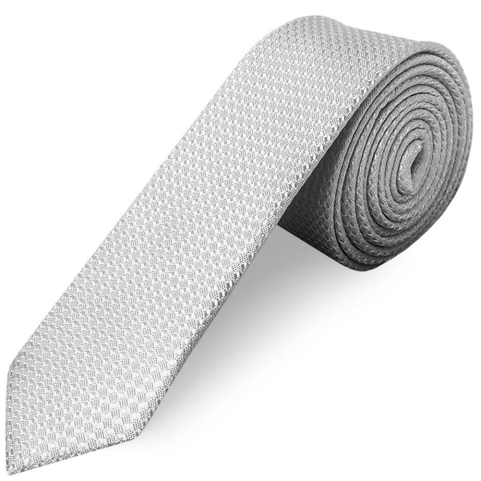 Silver Textured Skinny Tie