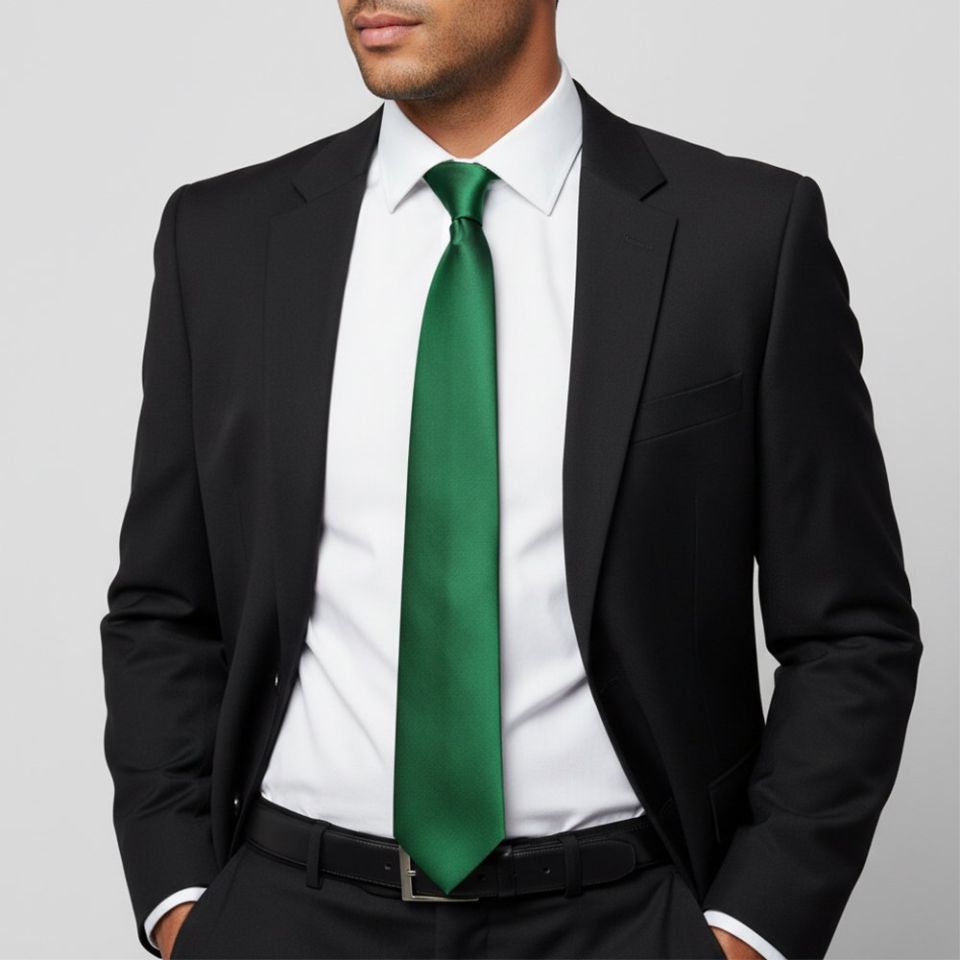 Plain Forest Green Satin Classic Men's Tie