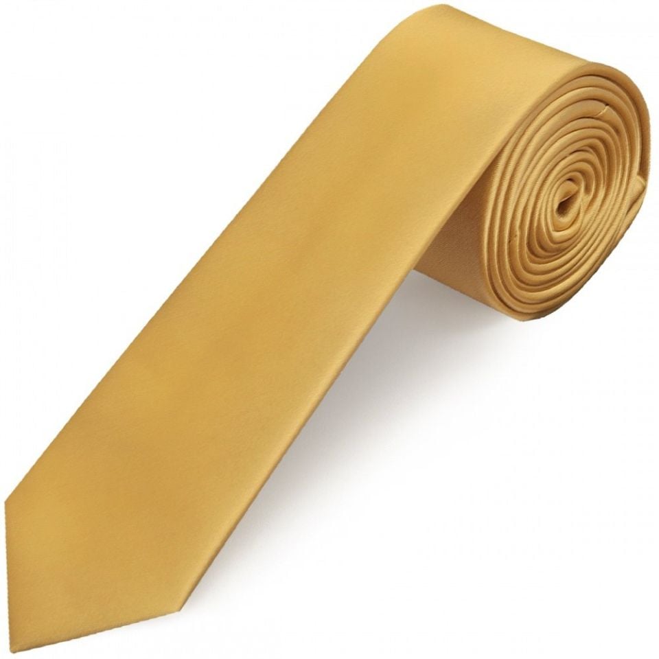 Plain Caramel Satin Skinny Boys Tie and Pocket Square Set
